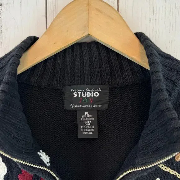 VTG Designers Originals Black Embroidered Christmas Sweater Vest Size Large - Picture 6 of 12